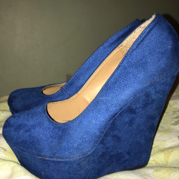 D Heart Shoes - Blue Suede Wedge Heels